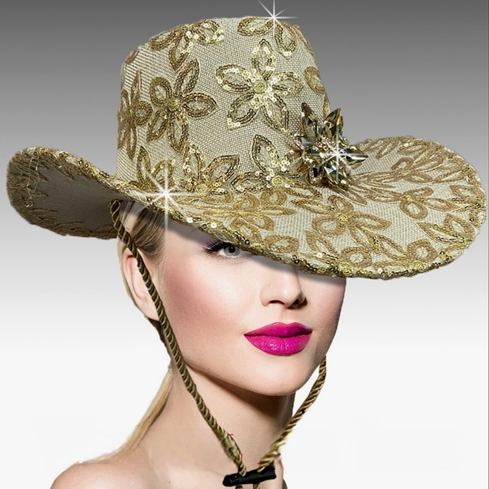 NWT Stunning Couture Western Lace Jeweled Brooch Cowboy Cowgirl Country Hat - Picture 2 of 2